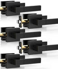 Set of 5 matte black interior door handles, non-locking passage knobs for hallways and closets, zinc alloy, reversible fit.
