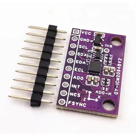 Dope 9 Axis IMU Sensor Module With 9DOF Gyro Magnetometer ICM20948V2 For DIY Electronics Robotics Drones Motion Tracking And AR VR Projects Also Great For STEM Builds, purple PCB with pin header