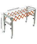 Super Flex Adjustable Telescopic Conveyor Roller Table With Integrated Scale Display And Secure Hooks For Moving Heavy Loads From 18 To 51 Inches Long And 17 Wide, showing dimensions and adjustable features.