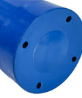 Bottom view of blue cylinder from pack of four one pound propane gas cylinders for welding brazing soldering and more, clean burning fuel with 95 percent purity for HVAC plumbing cooking grilling camping torch heads weed torches CGA600 compatible.