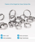 125 Pcs Single Ear Hose Clamps Kit 7 Sizes 7 To 21mm Crimp Hose Clamp Assortment 304 Stainless Steel Rugged Heavy Duty Fuel Line Clamps