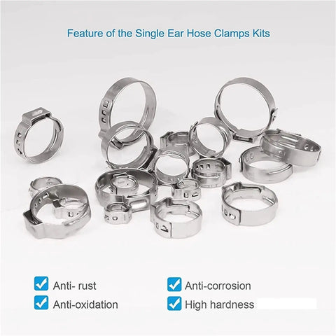 125 Pcs Single Ear Hose Clamps Kit 7 Sizes 7 To 21mm Crimp Hose Clamp Assortment 304 Stainless Steel Rugged Heavy Duty Fuel Line Clamps