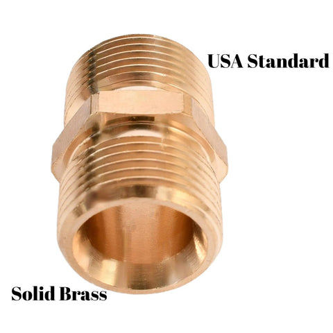 Brass M22 male-to-male pressure washer coupler for hose extension