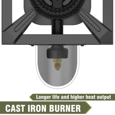 Cast iron section of 100,000 BTU High Pressure Propane Burner Stove With Heat Shield Guard for outdoor cooking and turkey fry.