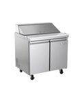 Commercial 7.6 Cu Foot Sandwich Salad Prep Table Refrigerator In Stainless Steel With Smart Digital Controls and open lid.