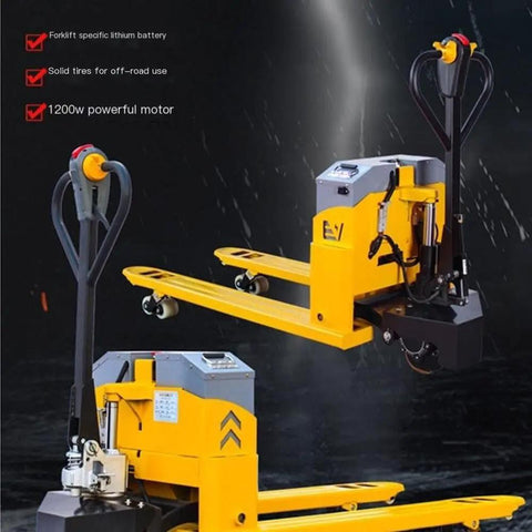 Top Tier Electric Pallet Jack With 4400 Lb Capacity And 48V Lithium Battery For Smooth Warehouse Moves And Supermarket Hauling Jobs Today, featuring 1200w motor and solid tires.