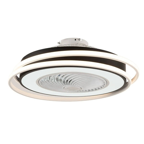 WEvalMC Ceiling Fan Light with Control Modern 5 Blades 3 Color Temperatures, sleek black and white design, overhead view.