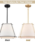 3 Light Gold Pendant Light Featuring White Linen Cone Shade And Sturdy Metal Cage in black and gold color options.