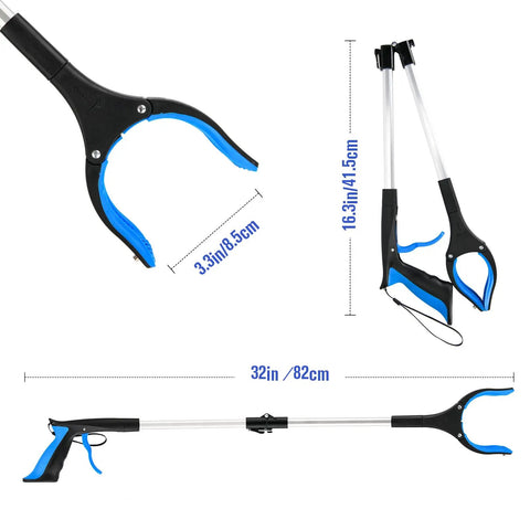 32 Inch Foldable Grabber Reacher Tool With 4 Inch Wide Jaw And 360 Degree Rotating Head Six Pack Grabber Pickup Tool For Seniors Easy Reach For Indoor Outdoor Use Lightweight And Durable Blue