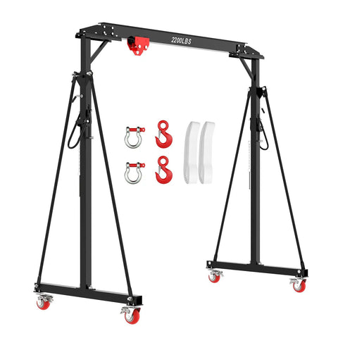 Built To Last Heavy Duty Adjustable Gantry Crane 1 Ton Lift up to 2200 lbs with manual trolley hook, sling strap, side view