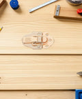 Six Golden Metal Toggle Latches For Vintage Wood Boxes Tool Cases And Suitcases, heavy duty latch on wood surface with tools nearby.