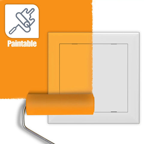 High Grade Self Adhesive Drywall Access Panel 10X10 Inch Heavy Duty Plastic Wall Cover being painted with roller.