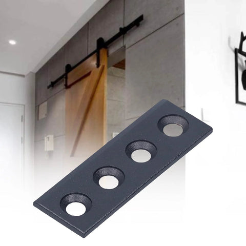 Track Connector Plate Kit For Sliding Barn Doors, Carbon Steel Hardware Fittings, 8x2.7cm, 4-Hole Fixation shown in front view