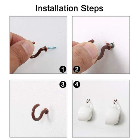 Installation steps for Cup Ceiling Hooks 1 Inch Vinyl Coated Metal Screw In Holder Hooks for Home Office Plants Outdoor Lights Hanger