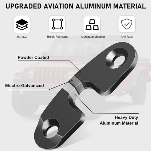 Close-up of heavy duty aluminum sun visor repair kit part with rugged mounting clips for Wrangler JK JKU 2018 in black anodized finish