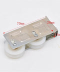 Swap Out Squeaky Track Rollers With These Beefy Dual And Single Wheel Pulleys For Plastic Aluminum Sliding Doors Heavy Glide Smooth Ride Easy Install Grab The 4 Pack Quick - stainless steel and plastic dual wheel pulley with size measurements displayed.