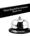 Desk Bell For Service And Reception With Ring Sign, Clear Call Bell For Front Desk, Office, Hotel, Hospital, School, Dinner Bell, Easy To Use, Loud Ring, Double-Sided Sign For Assistance. 3.35 in stainless steel desk bell with acrylic sign