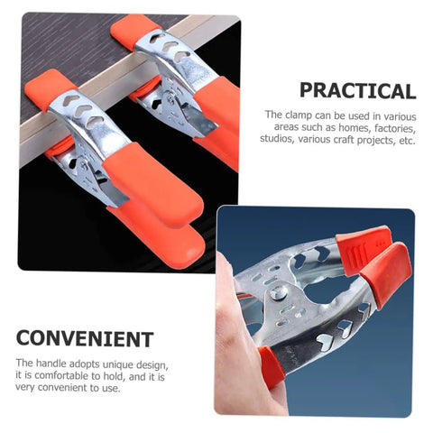 Heavy Duty Metal Spring Clamps With Ergonomic Handles Built Tough For Woodworking Carpentry And Model Making Red Coated Shop Essentials shown clamping wood.