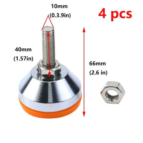 4 Pack Threaded Adjustable Leg Levelers With 2 Inch Screws For Workbenches, Machines, Cabinets And Heavy Duty Use, 800 Lb Capacity, Orange And Silver Tone Non Slip Rubber Bases, M10 X 1.5mm details
