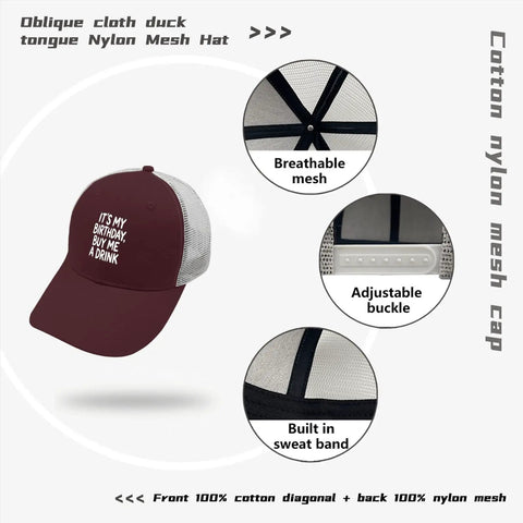 Its My Birthday Trucker Hat Unisex Cool Baseball Cap with modern design, breathable mesh, adjustable buckle, and sweatband