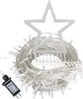 Outdoor Christmas Star Lights 11.5 Foot String With 317 LEDs Multicolor 8 Modes And Timer with top star and plug visible