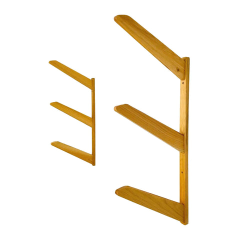 Premium Heavy Duty Solid American Oak Snowboard Wall Rack Holds Three Boards Securely, showcasing sturdy oak construction.