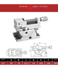 Rock Solid 360 Degree Rotating Sine Vise Heavy Duty Adjustable Angle Machine Vice For CNC Workbench with detailed measurements.