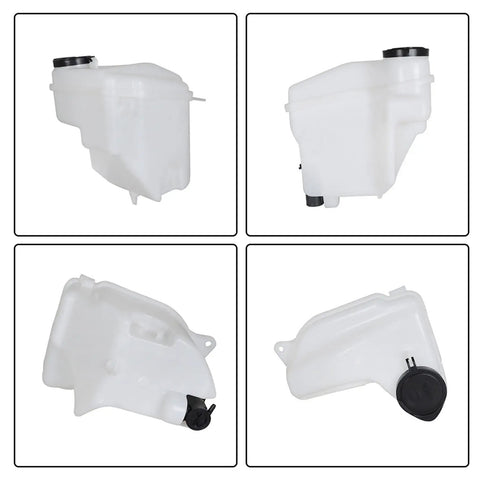 Windshield Washer Fluid Reservoir Tank With Pump Replacement For Corolla Prizm 1998 To 2002, front and side views