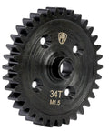Hardened Steel Spur Gear 34T 1.5 Module For Traxxas Sledge CNC Machined Black Oxide Finish 7mm Wide - Front View