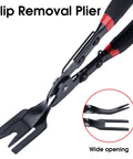 Heavy Duty Carbon Steel Panel Clip Pliers For Automotive Door Trim And Upholstery Removal showing wide opening tips for easy fastener removal.