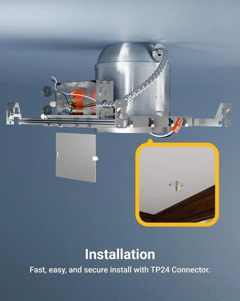 Installation of Six Pack 6 Inch Recessed Lighting Housing For New Construction Air Tight IC Rated Hardwired 120 277V TP24 Connector