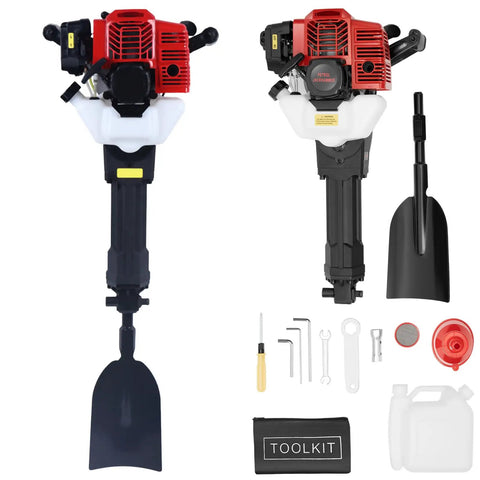 Powerful 52Cc Two Stroke Trench Digger with shovel, toolkit, and accessories for garden and farm projects.