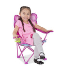 Child sitting on Cutie Pie Butterfly Foldable Kids Chair For Lawn And Camping, Easy Open Portable Camp Seat With Cup Holder
