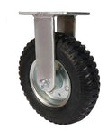 Top Shelf 10 Inch Inflatable Rubber Wheels With Stainless Steel Brackets For Luggage And Hotel Trolley Casters side view of caster wheel on steel bracket.