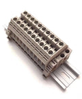 Ten Gang DIN Rail Terminal Block Connector For 8 To 20 AWG Wiring 50 Amp 600 Volt UL Recognized Made In USA Beige Box Prebuilt Assembly With Separate Circuits on 6 in rail