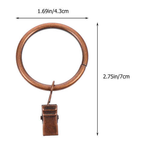 Single piece from 50 Pieces Vintage Bronze Shower Curtain Hooks With Hanging Clips And Glide Rings For Bathroom, shown with measurements.
