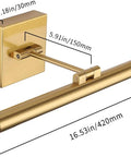 Diagram of Dimmable LED Picture Light With Swing Arm, 16.5 Inch Dope Brass Finish Wall Lamp, showing dimensions and structure