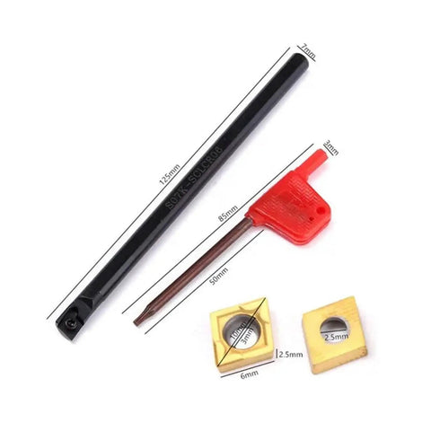 Pro Grade Lathe Milling Cutter Kit With S07K SCLCR06 Boring Bar Fixture And 10 CCMT060204 HM Inserts YBC251 Carbide Blades For Cast Iron And Titanium Machining Easy Chip Removal Durable Alloy Steel Tooling, 7mm shank, 125mm bar