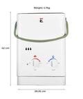Top Shelf Portable Tankless Hot Water Heater Delivers Fast Five Liter Per Minute Hot Flow No Sweat For Tailgating Camping RV Conversions And Outdoor Cleaning Tasks, front view with dimensions.