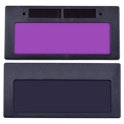Solid Gear Solar Powered Auto Darkening Welder Lens Upgrade For Daily Helmets featuring purple and dark lenses for arc light protection.