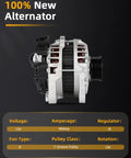 Side view of Alternator For Kia Soul L4 2010 2011 1.6L Replacement 11471 Fits 37300-2B101 with 7-groove pulley.
