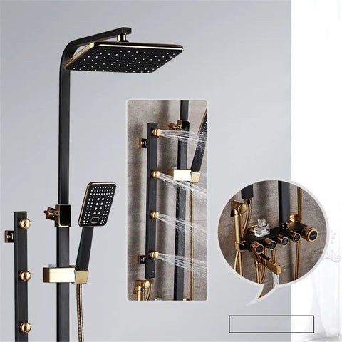 Golden White Shower Faucet In Wall Mixer System Rainfall Brass Body Massage Set Swive Spout(Black) with shower head and hand sprayer.