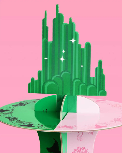 Top view of Pink And Green Witch Cupcake Tower 3 Tier Party Ready Birthday Dessert Display Stand For Girls Party Decor Kids Wizard