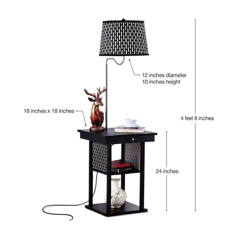 Madison Compact Side Table With Integrated Floor Lamp USB Port And LED Bulb, Bedside Reading Light, Modern End Table For Bedroom Living Room Office, Space Saving Nightstand In Black