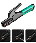 Welding electrode holder for ARC welding with green and black handle, copper jaws, 300A.