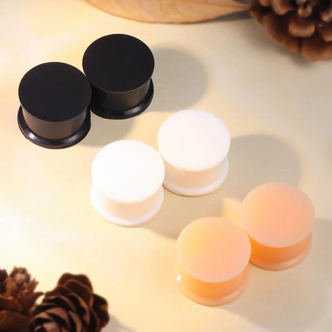 Black Silicone Ear Gauges 25mm 1 Inch Tunnels Plugs Set For Ears Stretching Kit with double flare in color varieties.