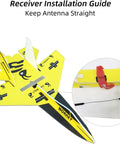 Receiver installation guide for AT9S Pro 2.4G Radio Controller Transmitter with antenna alignment on racing drone.