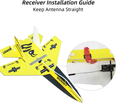 Receiver installation guide for AT9S Pro 2.4G Radio Controller Transmitter with antenna alignment on racing drone.