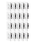 Twenty Pack Heavy Duty GFCI Outlet 20 Amp Receptacle With Weather Resistant Cover And Screwless Plate Featuring Led Indicator stacked in rows for easy installation.