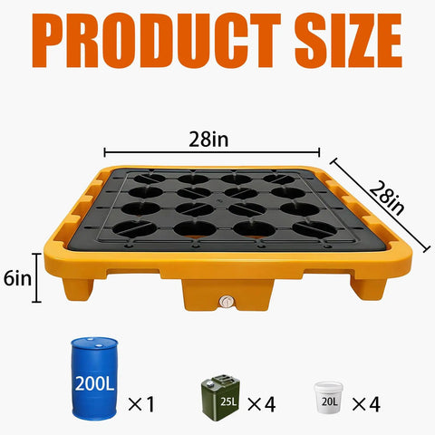 Modular Spill Containment Platform 2000 Lbs Capacity With Drain Outlet And Forklift Pockets Stackable Leakproof Tray 28 By 28 By 6 Inches